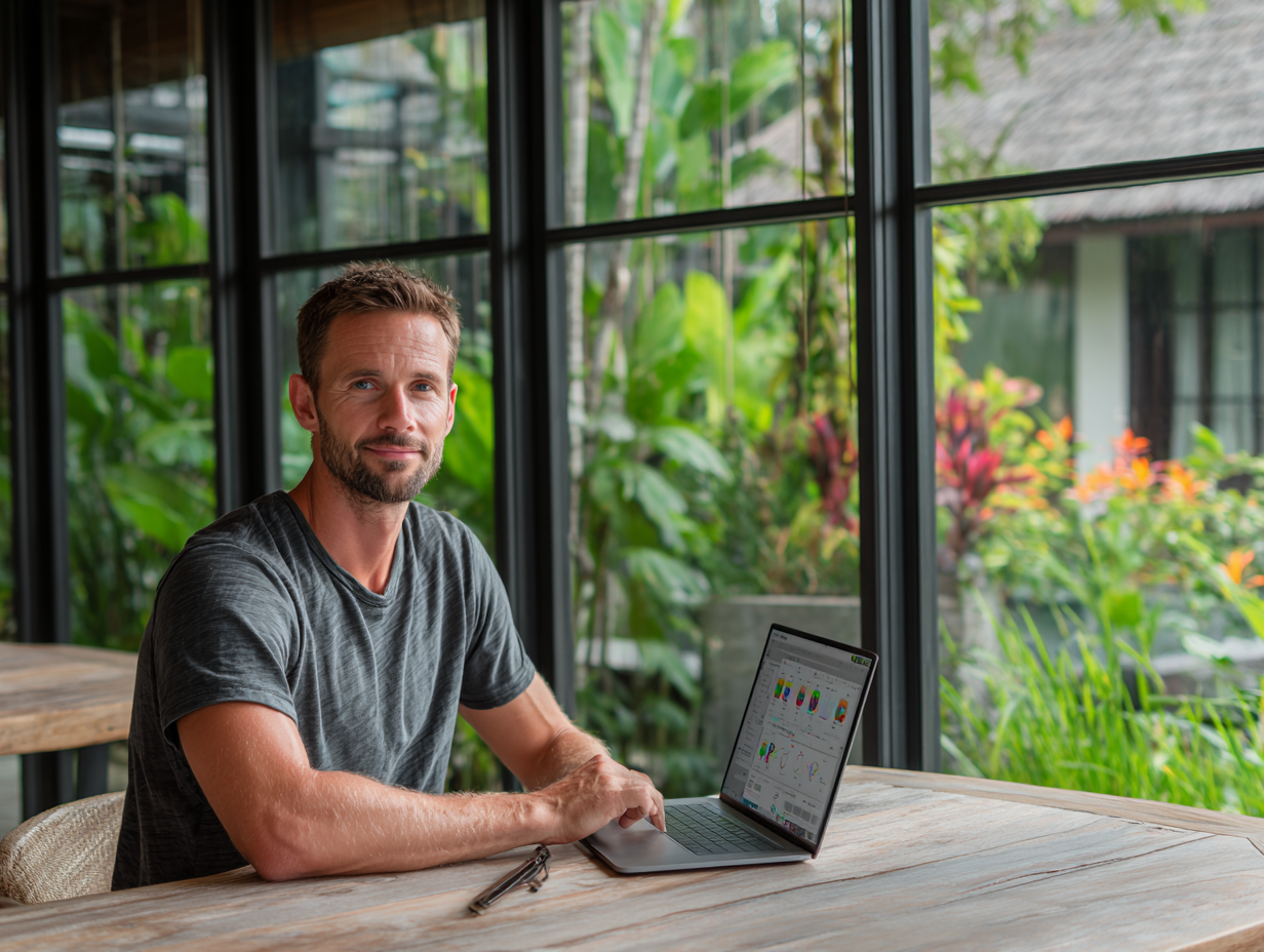 PT PMA villa owner in Ubud using Bali accounting software to manage guest payments, payroll, and tax reporting efficiently