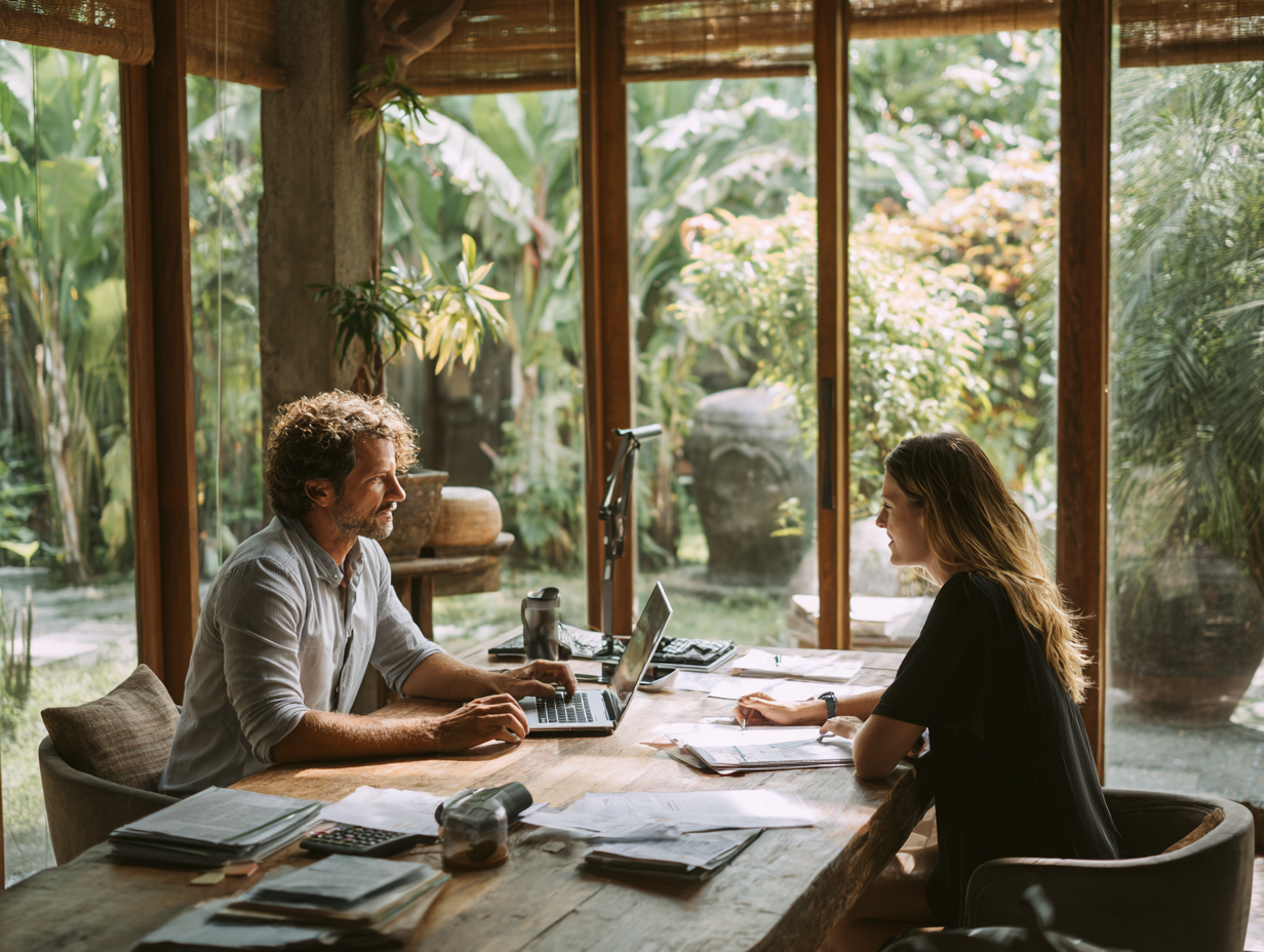 French entrepreneur in Ubud working with Bali accountants to fix OSS RBA registration and PT PMA compliance for eco-villa business