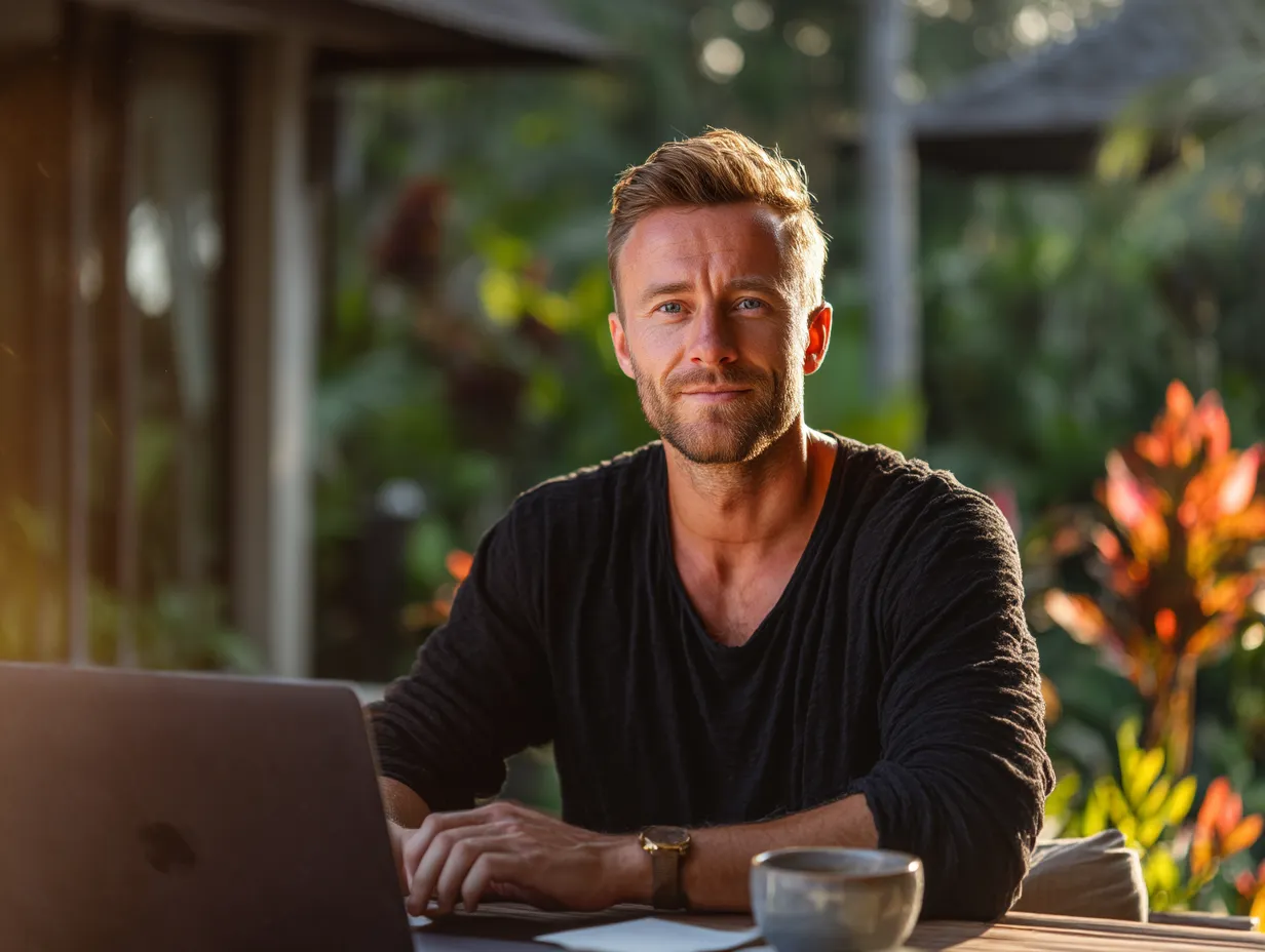 American expat in Bali organizing PT PMA tax documents, including NTPN receipts for VAT and corporate income tax compliance.