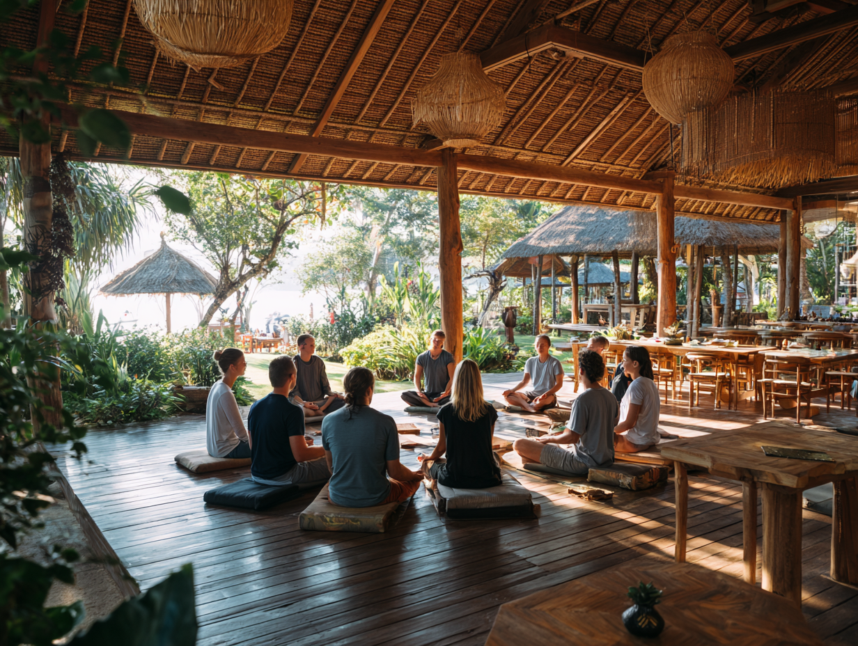 Foreign entrepreneur running a specialty coffee shop in Canggu, Bali, supported by both business consulting for growth and accounting consulting for compliance.