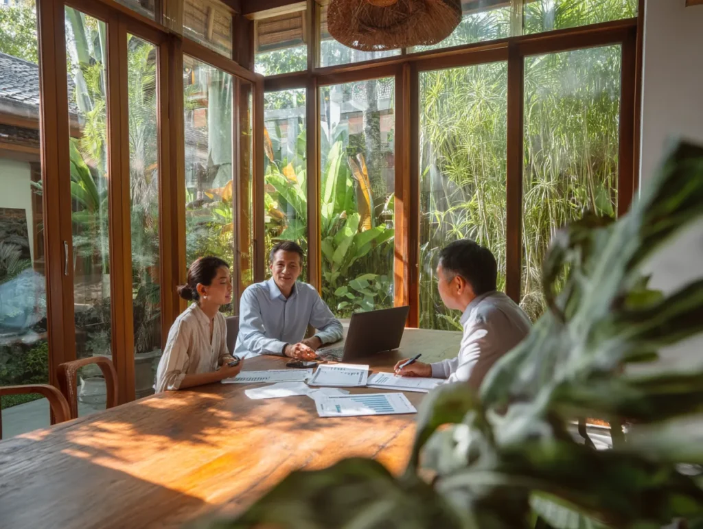 Foreign entrepreneur registering PT PMA Bali for tax and legal compliance, submitting VAT documents and NPWP form at the Directorate General of Taxes office.