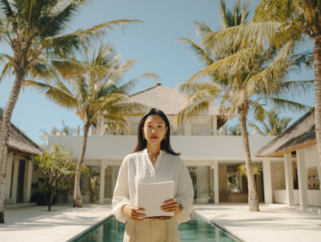 Foreign entrepreneur in Bali consulting with an accountant about NPWP registration documents, showing the importance of tax ID for expats.