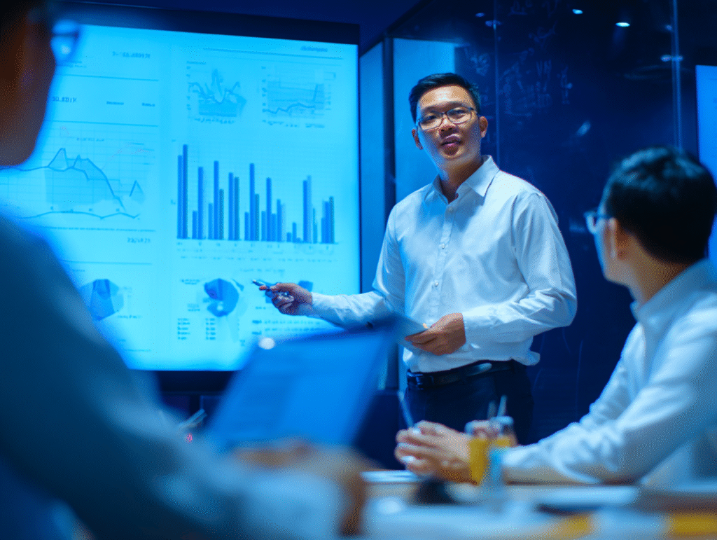 Accountants in Bali preparing financial statements for expat clients, organizing receipts, invoices, and reports to ensure compliance with Indonesian tax regulations and support business growth