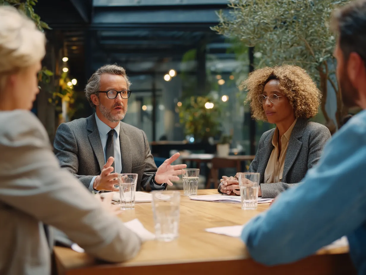 Business professionals in a meeting discussing corporate tax strategy and compliance requirements in Indonesia
