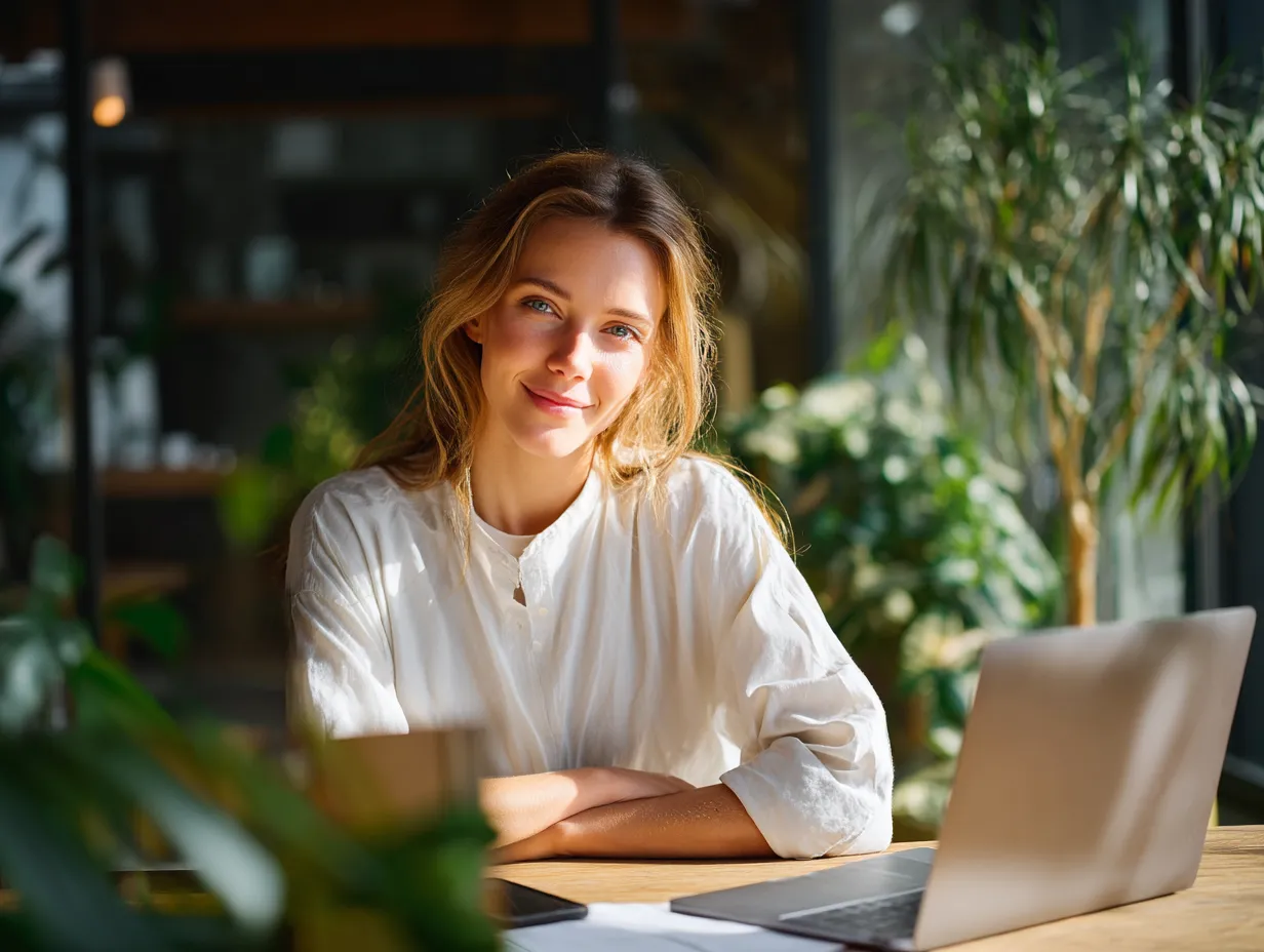 German entrepreneur in Bali working alone at a desk with laptop and PT PMA legal documents, managing tax and VAT registration