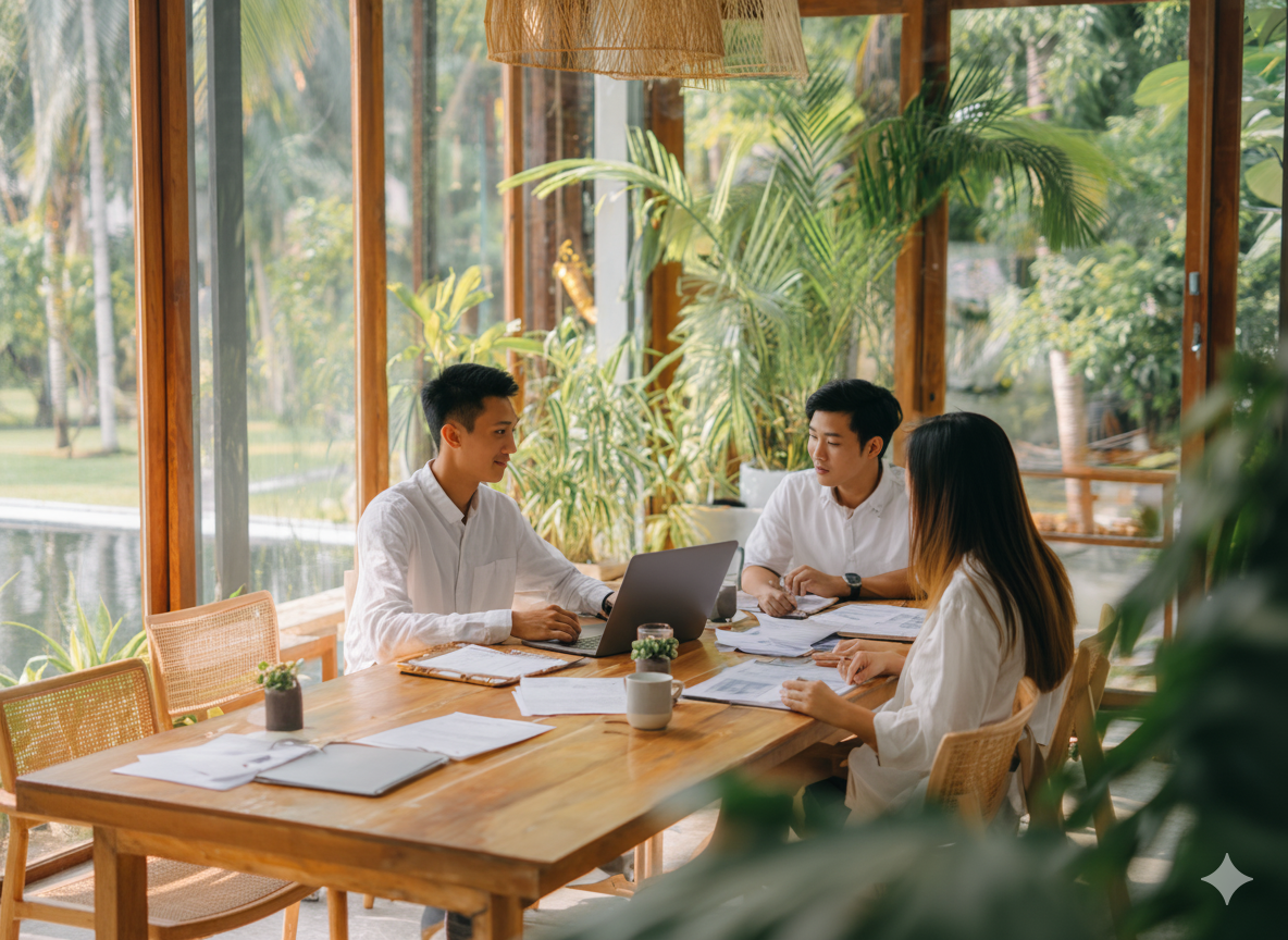 Professional accountants in Bali preparing tax compliance reports for startups, including PPh 21, PPh 25, and VAT (PPN) filings 📊