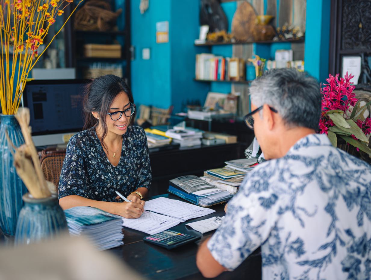Spanish cafĂŠ owner in Ubud working with Balinese accountant to digitize records, pay bills on time, and improve bookkeeping with monthly financial reports