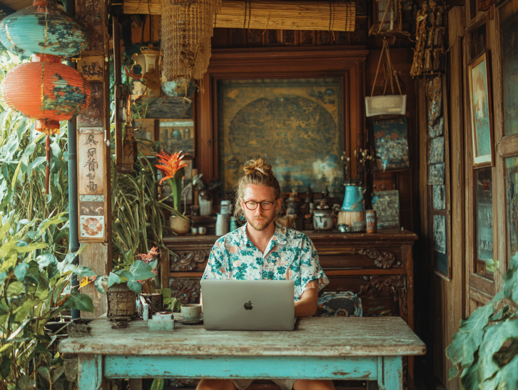 Foreign entrepreneur in Bali consulting with an accountant over financial documents, representing common tax reporting challenges and solutions for expats.