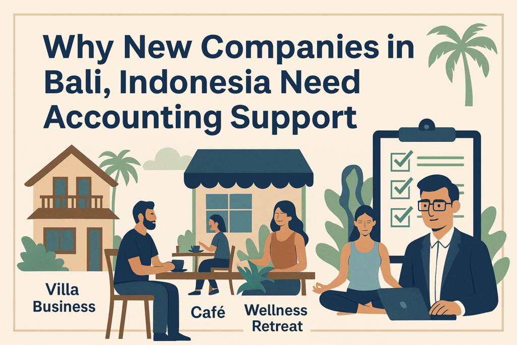 New companies in Bali with PT PMA setup needing accounting support, including villa business, cafés, and wellness retreats for foreigners