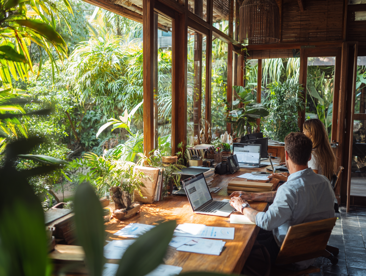 Messy desk with scattered invoices, receipts, and tax forms in Bali, illustrating frequent reporting mistakes such as late filing, VAT errors, and missed withholding tax.