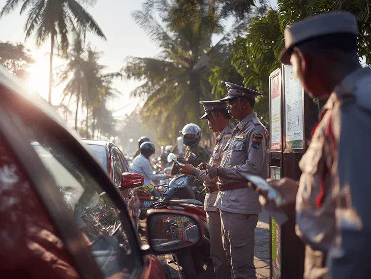 Foreigner in Bali renewing expired vehicle tax and STNK online through SAMSAT Drive-Thru after police checkpoint fine