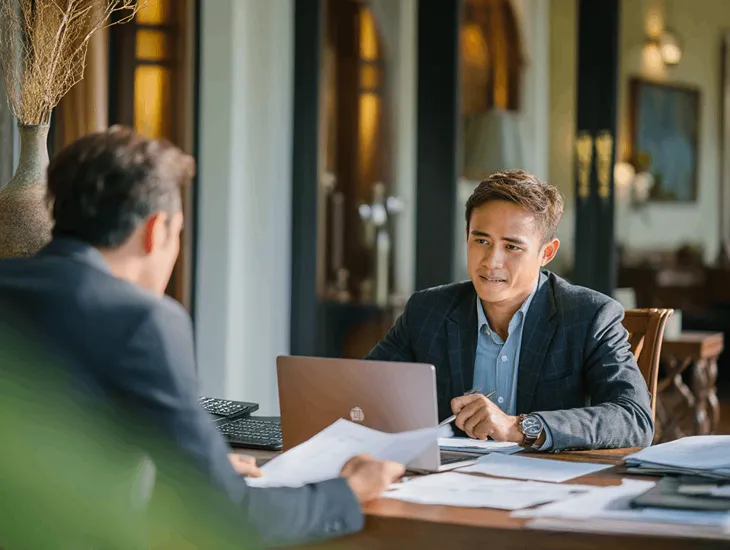  Foreign PT PMA owner in Bali consulting a tax lawyer to resolve temporary NPWP issues and file A1 tax return.
