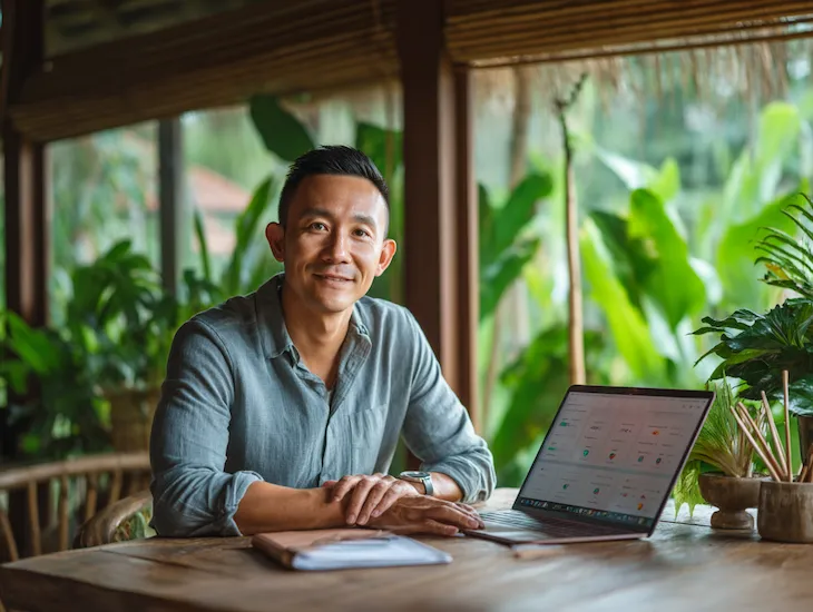 Singaporean PT PMA resort owner in Ubud reviewing PPH Article 21 tourism tax incentive documents with accountant for payroll savings