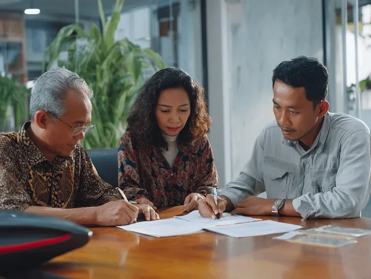 Heirs in Bali submitting inheritance documents and land certificate at BPN office to update ownership name under Indonesian property tax rules