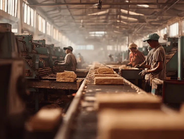 Indonesian factory transitioning from cigarette production to eco-friendly packaging materials, symbolizing PT PMA manufacturing restructuring and sustainable industry shifts after rising excise taxes and government reform.
