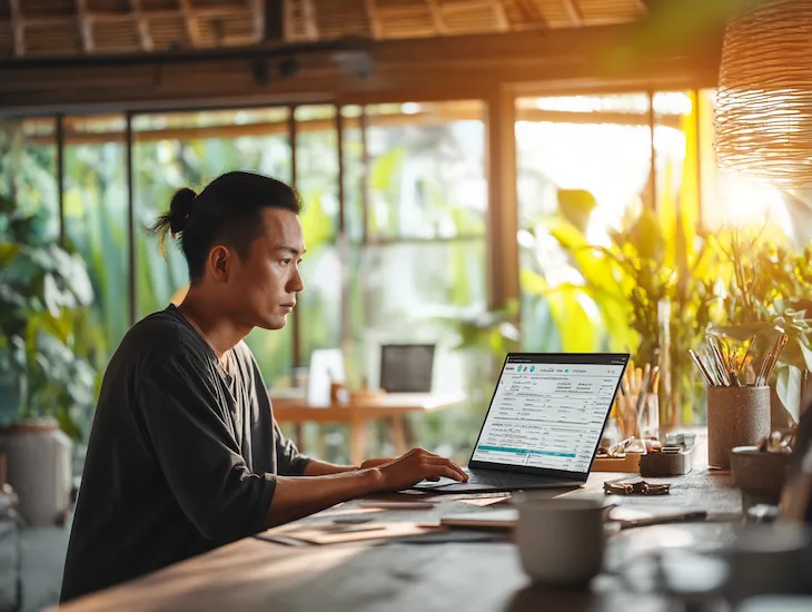 Singaporean entrepreneur managing PT PMA in Bali using Coretax API for accurate digital tax reporting and VAT compliance under PER-18/PJ/2025