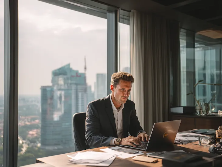 German entrepreneur managing PT PMA tax relief application in Jakarta through Coretax 2026 digital system for VAT and compliance