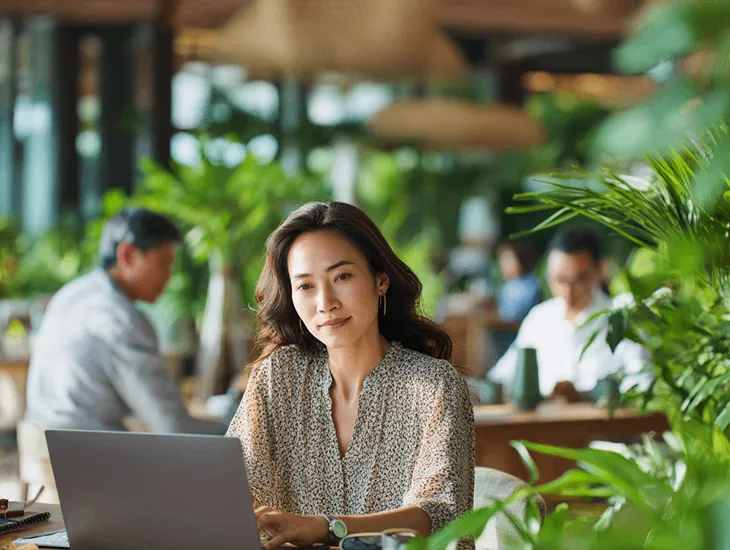 Singaporean entrepreneur managing PT PMA in Bali partnering with local bamboo artisans to adapt to new 19% import tariff under Indonesia trade policy