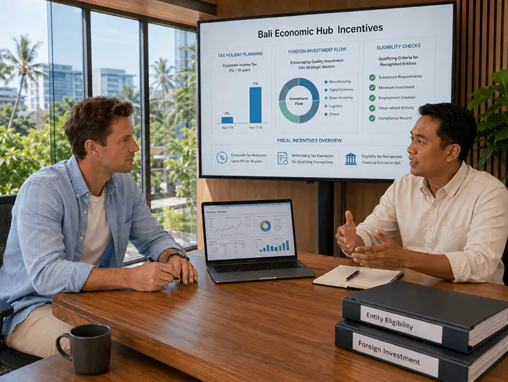 Turning Bali into a Financial City 2026 – planned tax holidays and reduced corporate and withholding taxes so qualified financial entities capture long‑term fiscal incentives